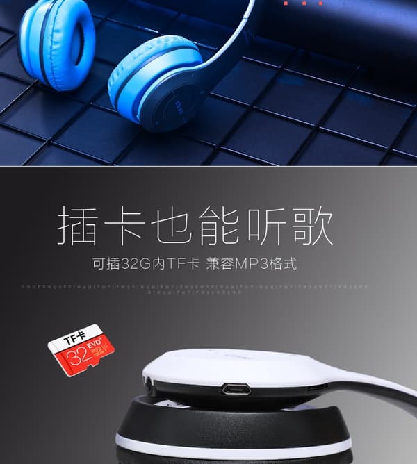 Stereo P47 Headset 5.0 Bluetooth Headset Foldable Series Trådløst Sports Game Headset til iPhone XiaoMi Blue
