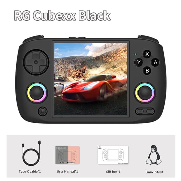 ANBERNIC RG Cubexx Retro håndholdt spilkonsol 3,95" IPS 720*720 skærm Linux 64bit Support WiFi Bluetooth Streaming videospil Black 64G 5K Games