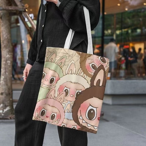 Lisa Same Labubu Lærredstaske Kvinde Sød tegneserie Shopping Håndtaske Casual Student Skuldertaske The Monsters Crossbody Tasker coffee bubu