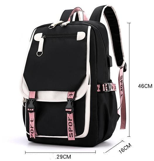 Tik-Tok Backpack waterproof school bag with USB Headphone jack Black Black Svart