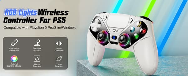 Controller til Playstion5/PS5 Pro/Slim/PC Gamepads Trådløs med RGB Hall-effekt Turbo Vibration Programmerbar Knap Spil Joystick Black