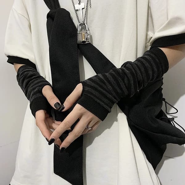 Sorte punk-fingerløse handsker til mænd og kvinder - Cool stretch vinterarmvarmere og -vanter Black white Gloves Size One size
