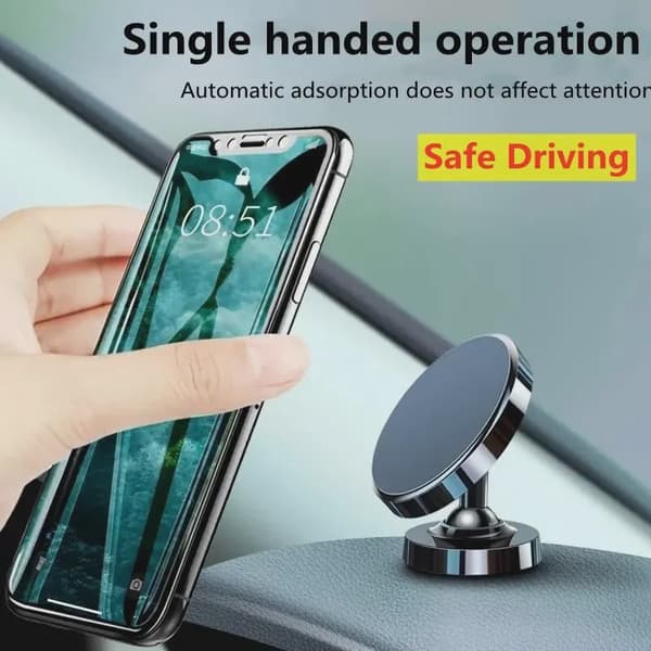 Magnetisk Bilholder Dashboardmonteringsstativ til iPhone Samsung Xiaomi 360 Rotate Silver