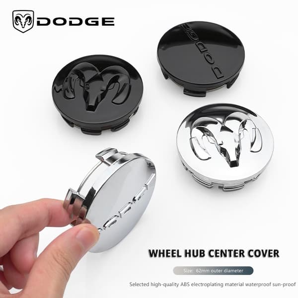 4 stk. hjulnavdækninger, emblem, reservedele til Dodge Durango, Hornet, Charger, Daytona, Challenger, SRT, Hellcat, RAM Dodge Silver