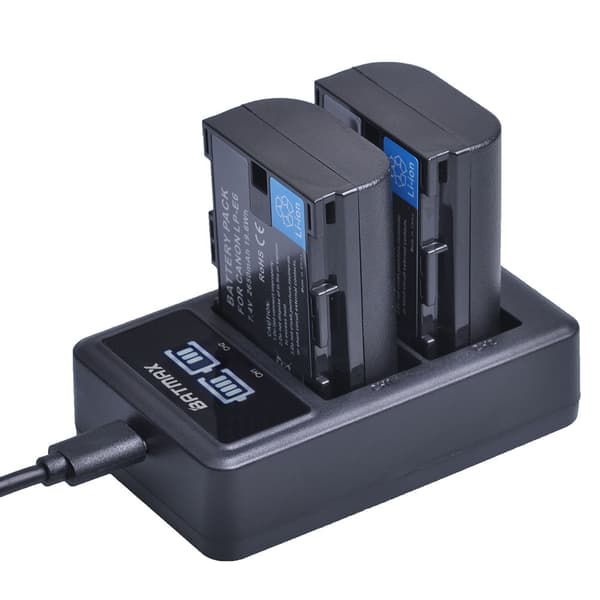2650mAh LP E6 LPE6 LP-E6 E6N Batteri + LED Dubbelladdare För Canon EOS 5DS R 5D Mark II 5D Mark III 6D 7D 70D 80D Kamera 2 Battery 1 Charger