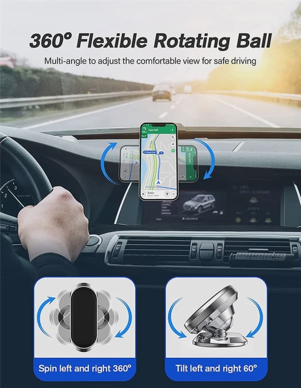 360° roterende magnetisk universal bilholder til iPhone Xiaomi Samsung mobilstativ Black