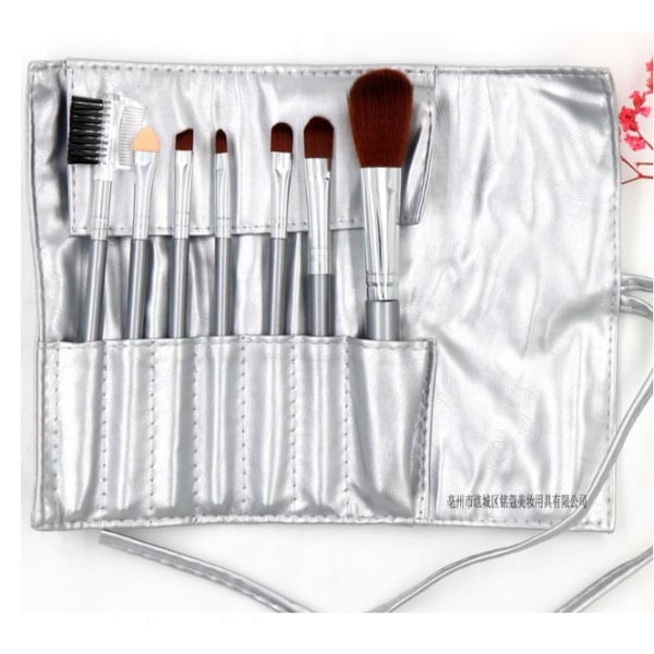 Make-up børster 7 dele med etui - Sølv