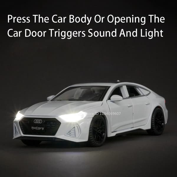 1:32 Audi RS7 Sportback Modell Leksaksbilar Legering Diecast 6 Dörrars Öppnas med Pull Back Gummidäck Prydnad Fordonsleksaker Presenter White