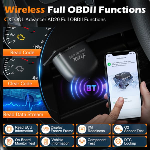 XTOOL Advancer AD20 Mini Bluetooth 5.0 OBD2 Scanner Fuld OBD2 Funktioner Bildiagnostisk Scanningsværktøj Læs/Slet Fejlkode Universal Advancer AD20