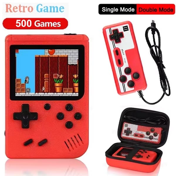 2,4" Retro bærbar mini håndholdt spilafspiller 8 bit videospilkonsol Indbygget 500 spil Gameboy til Blue with gamepad