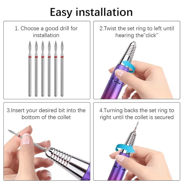 6 stk. neglebor diamantfræsere til manicure SET1