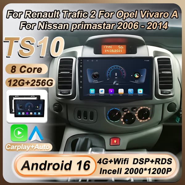 Android 16 Til Renault Trafic 2 Til Opel Vivaro A Til Nissan Primastar 2006 - 2014 Bilradio Lydafspiller Carplay Auto 8 Core 4G 2G 32G A