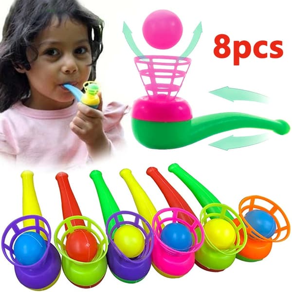 Färgglada plaströr blåsboll leksaksset för barn - Balansträning pusselspel 2pcs random