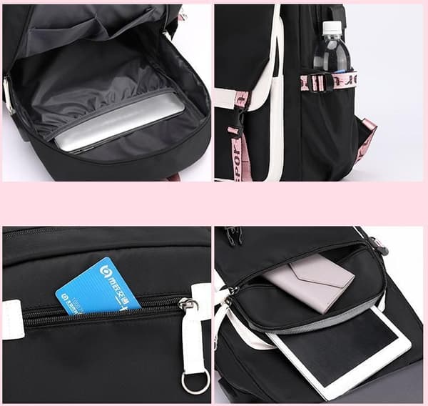 TIK-TOK Backpack waterproof school bag with USB Headphone socket Pink Pink Rosa