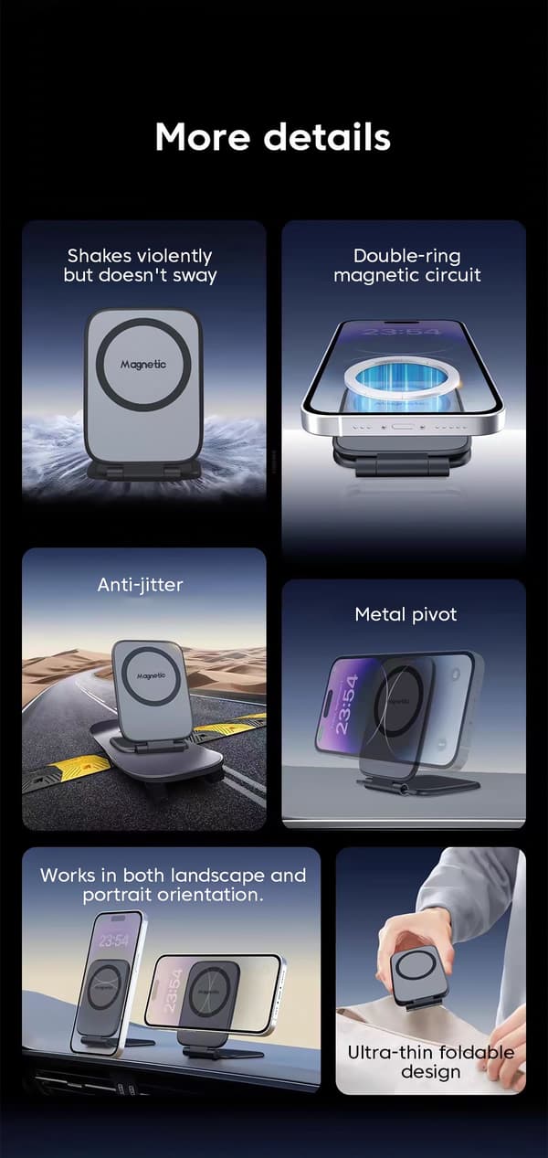Ultratynd magnetisk bilholder, foldbar montering, universal til iPhone 16 17 Huawei Samsung Holder