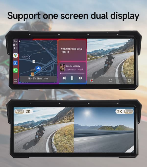 8,1 tums motorcykelnavigationsskärm Trådlös CarPlay Android Auto 2K HD IPX8 Vattentät M782-TMPS-controller