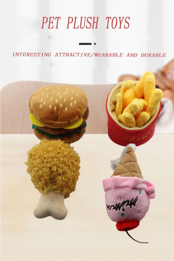 1 stk. hundetyggelegetøj separat kombinationsfoderlegetøj med lyd hamburger kyllingelår pommes frites kæledyrslegetøj Hamburger