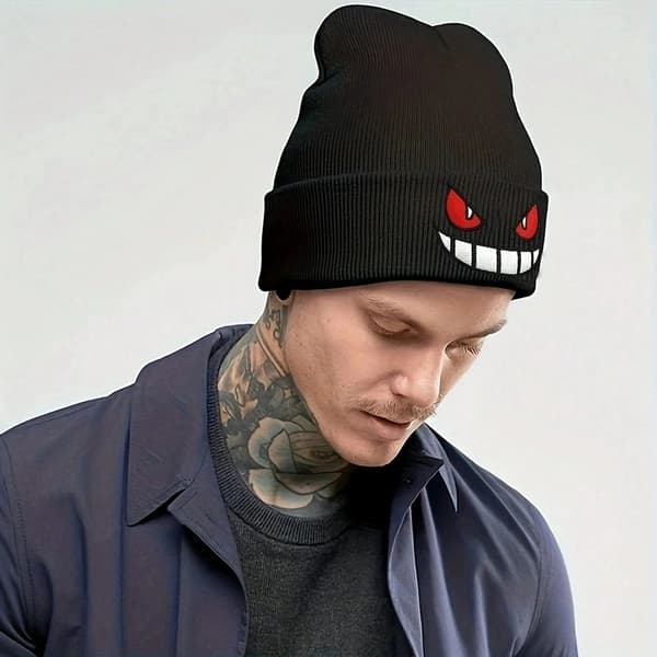 Broderad stickad mössa - populär anime tecknad design för höst/vinter värme pink