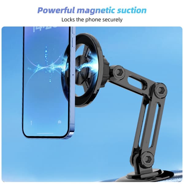 Magnetisk 360° roterande bilhållare vikbar metallventil GPS-stativ Black