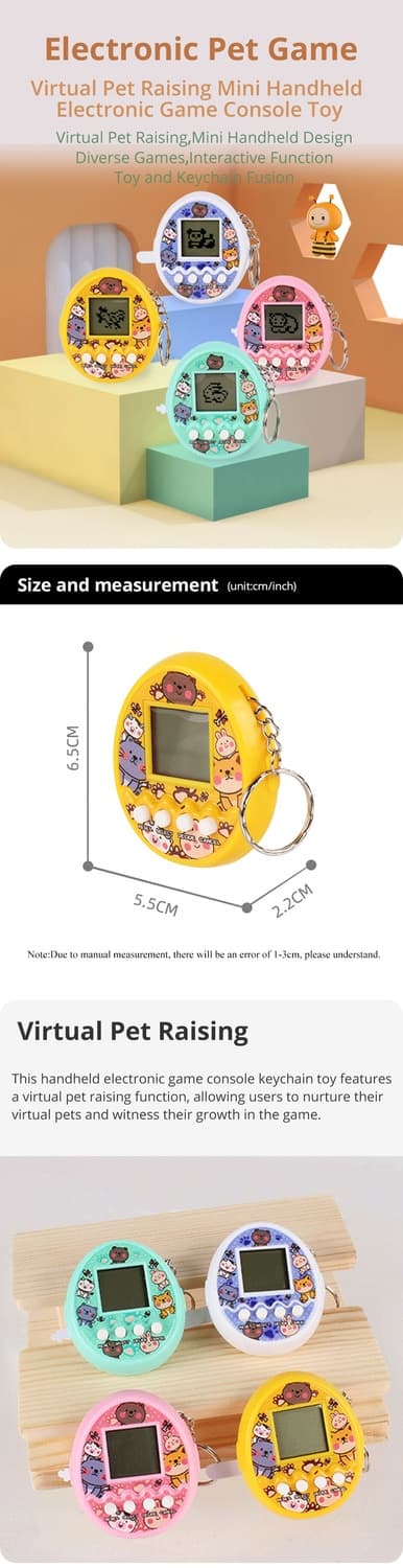 2st Mini Cartoon Handheld Virtual Pet Game Console - Söt elektronisk leksak för barn, slumpmässiga färger Random 2 pcs