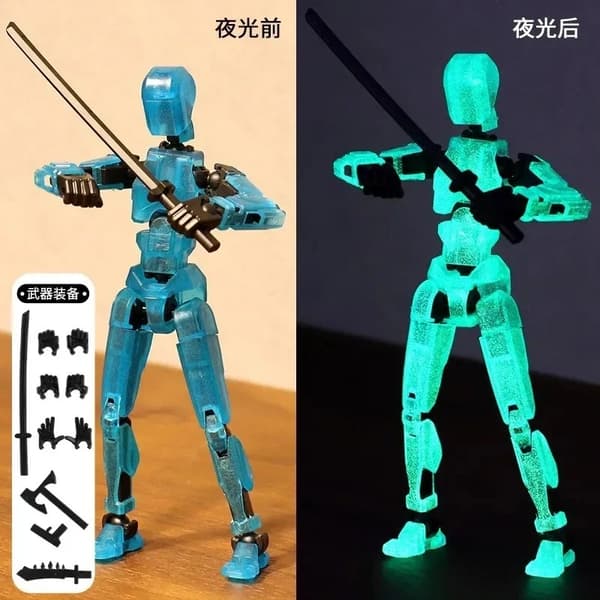 DIY Luminous T13 Multi-Jointed Movable Shapeshift Robot 3D-tryckt skyltdocka Lycklig robot och hund Actionfigurer Leksaker barn Presenter PEACOCK BLUE