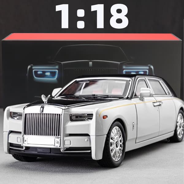 1:18 Rolls-Royce Phantom modelbil, zinklegering pull-back legetøjsstøbt bil med lyd og lys, realistisk modelleringsmodel legetøj111 white with box