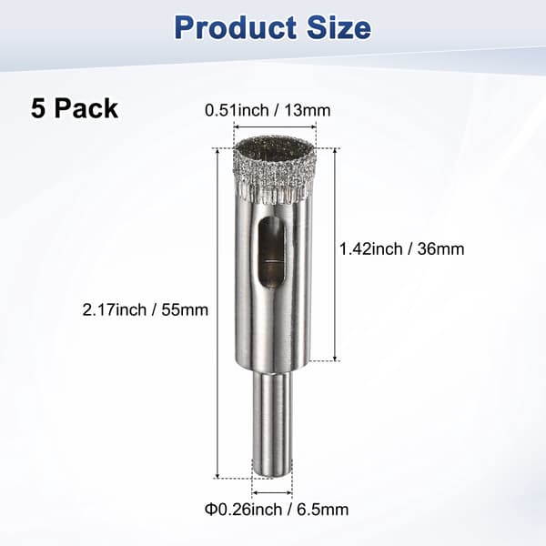 5-delt diamanthulsavbor 3-18 mm glasbor til keramik/marmor/granit 13 mm  Round shank
