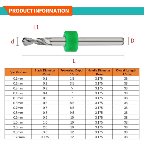 LUFEICNC 10-delte 1,1-2,0 mm mikro-PCB-borehoveder i wolframstål til printkort PCB 1.1-2.0 mm 10 pcs