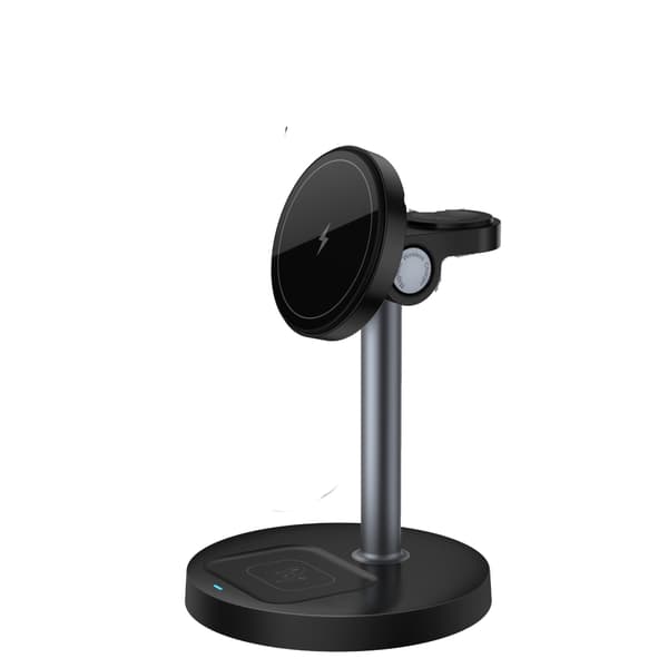 3-i-1 Maxsafe trådlös laddare magnetisk snabbladdning typ-C laddningsbas för iPhone 16 15 14 Pro Max klocka black