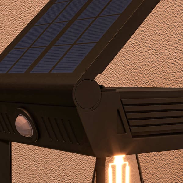 Havelampe med solcellepanel, udendørslampe, solcellelampe, stænksikker, bevægelsessensor, 14 cm x 24 cm x 24 cm, sort