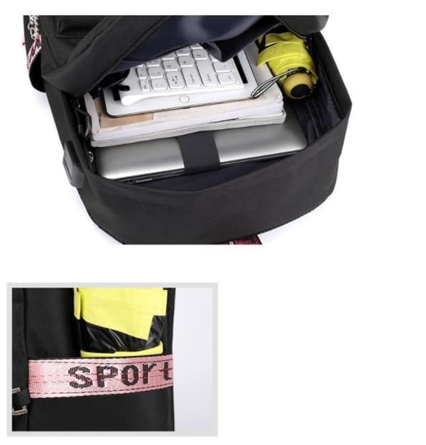 3 Colors TIK-Tok Backpack Waterproof School Bag USB Headphone Jack Black Svart