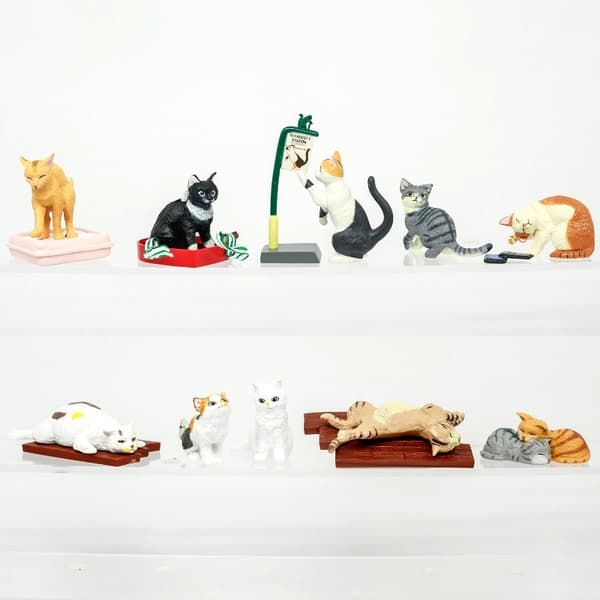 Simulering Djur Kattscen Kawaii Anime Statisk statisk statyett Blind Box Leksaker Samling Desktop Ornament Barn Presenter Random 1pcs