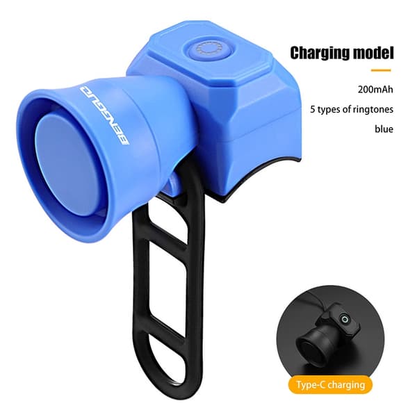 Mini USB-uppladdningsbar vattentät elcykelklocka för cykling säkerhetsvarning Charging model Blue