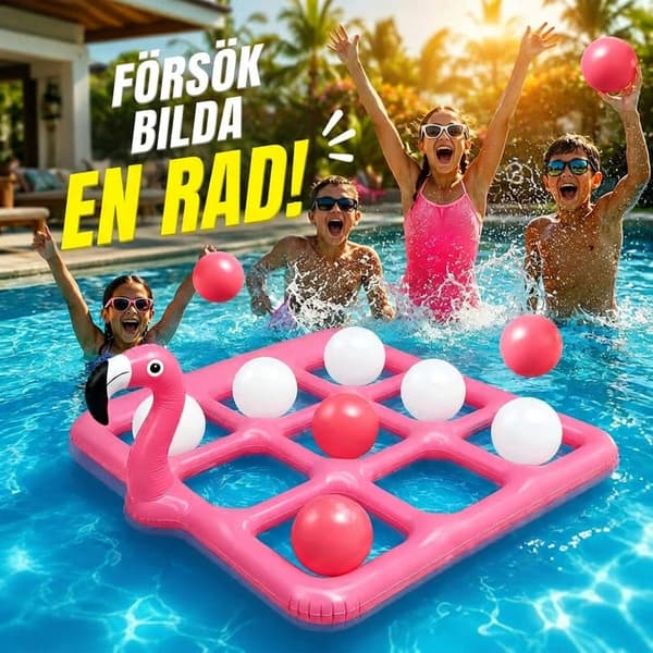 Uppblåsbart flamingo ringkastspel i PVC med 9 ringar för pool och bad Pink