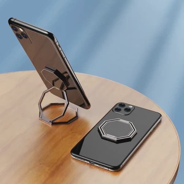 Universal zinklegering foldbar ringtelefonholder magnetisk biltablet skrivebordsgreb B2 Black