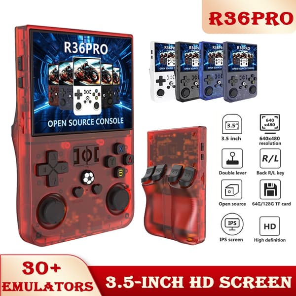 R36PRO Retro Handheld Video Game Console Linux System 3,5 tuuman IPS-näyttö R36s Pro Kannettava taskuvideosoitin 128GB Pelilahja Grey 128G