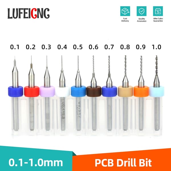 LUFEICNC 10-delars 0,1-3,175 mm kretskortsborr Mikroborr 1/8" fast skaft Kretskort Mini PCB 0.7 mm 10 pcs