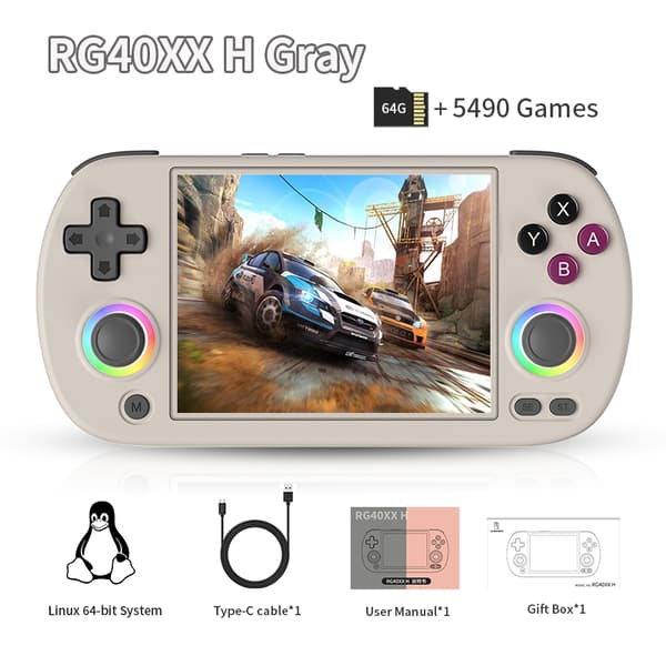 ANBERNIC RG40XX H Handhållen spelkonsol Linux 64-bitarssystem 4,0 tum IPS 3200mAh Retro Gray 64GB