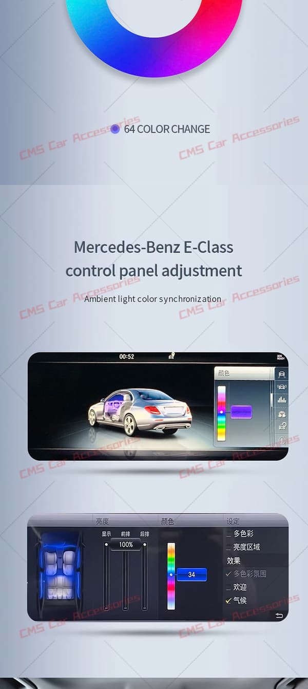 64 färger LED-luftventil 3D roterande diskanthögtalare för Mercedes Benz W213 W238 C238 E-klass Coupé E53 AMG interiörbelysning E Coupe Front Vent