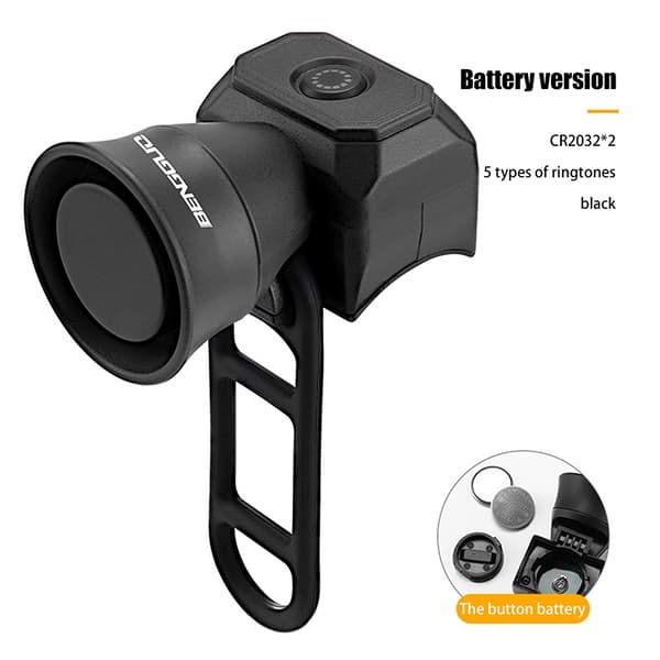 Mini USB-ladattava vedenpitävä sähköpyörän soittokello pyöräilyn turvallisuusvaroitukseen Battery Model Black