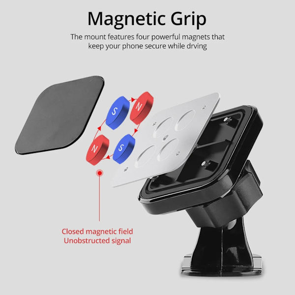Magnetisk Bilholder Luftventilmontering Universal Dashboard Stander til iPhone Samsung Xiaomi Black