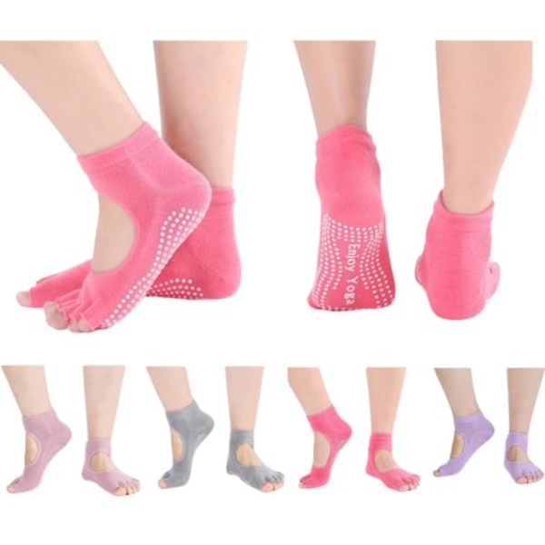 Yogaskor Yogastrumpor - One Size Tåstretch Sockor 4 Färger Rosa guld