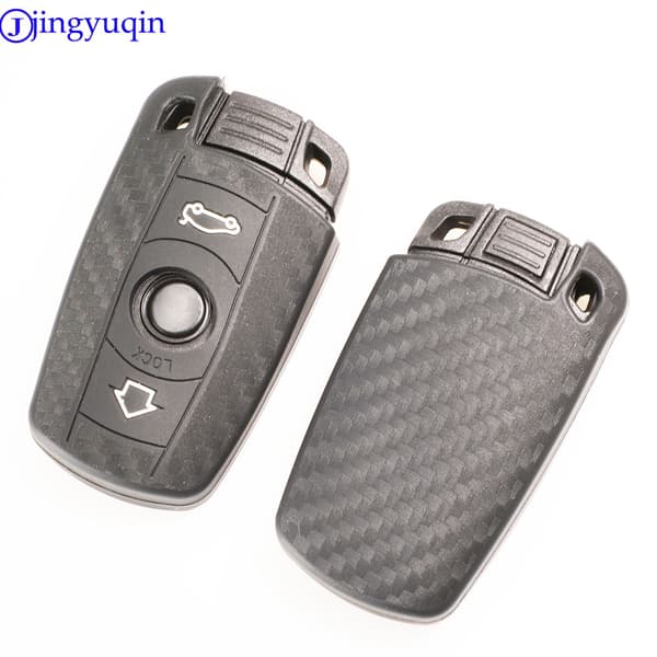 jingyuqin 3-knaps kulfibermønster silikone bilnøgle til BMW 1 3 5 6-serie E90 E91 E92 E60 bilnøgleholder etui key case