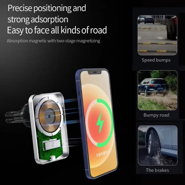 Magnetisk trådløs biloplader til iPhone 12-15 Pro Max Mini luftventil telefonholder hurtig opladning Green