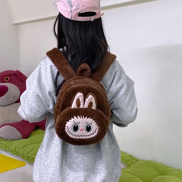 2024 Labubu Bakcpack för flickor Barn Söt tecknad plysch dockväska Student Kawaii ryggsäck utomhus reseväska Deep Pink