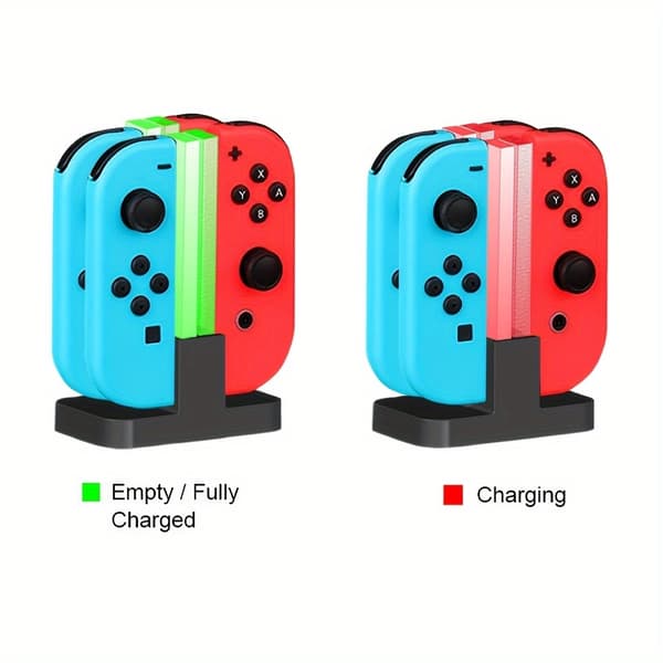 Ladestation til 4 Joy-Con-controllere - Kompatibel Nintendo Switch med LED-indikatorer"