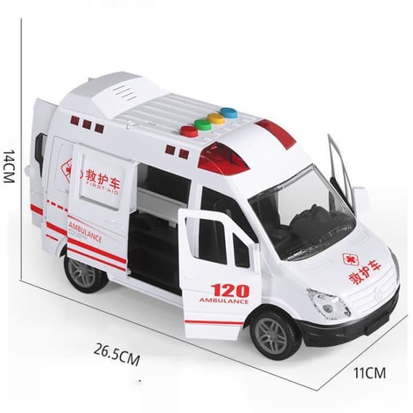 1:24 Legeringsambulancemodel Simulering Pull-back Lyd og Lys Støbt Legeringsbil Legetøjssæt Børnefødselsdagsgave Big Ambulance