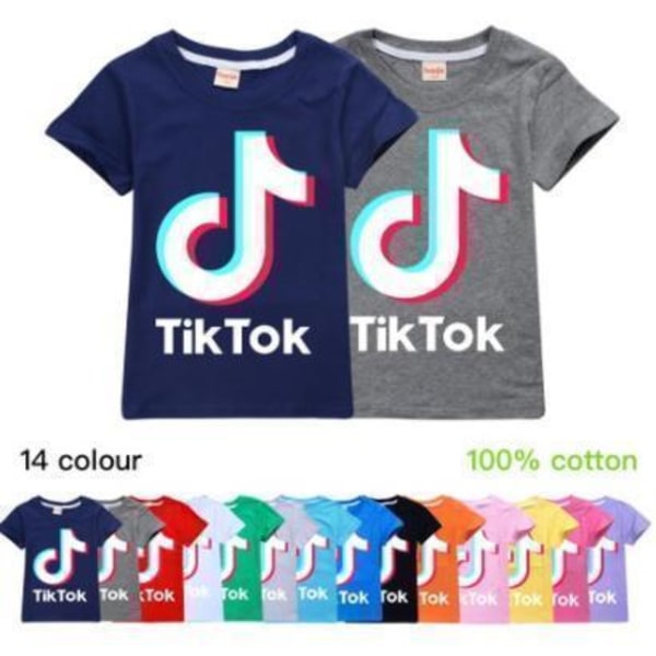 Tik-Tok tonåring fasion T- Shirt Kortärmad LightPink Mörkrosa 150