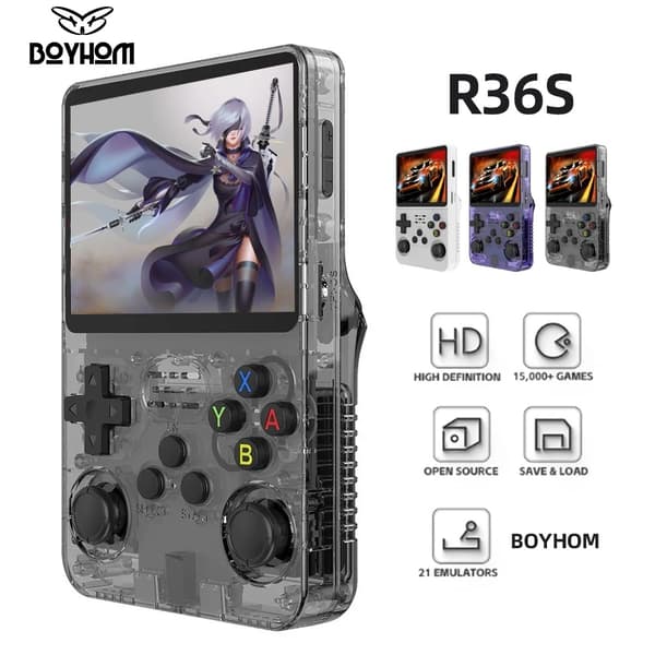BOYHOM R36S Retro Handheld Video Game Console Linux System 3,5 tuuman IPS-näyttö R35s Pro Purple 64G