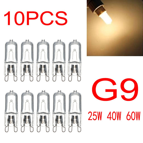 10-Pack G9 Halogenlampor  220-240V 25W 40W 60W Varmvit Ljus Optimal Belysning 40W